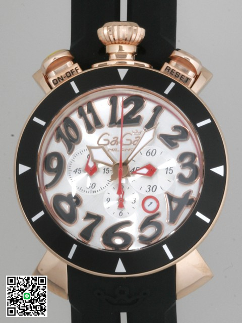 ガガ･ミラノ クロノ48mm クォーツ 6056.6 ブラックラバー スーパーコピー