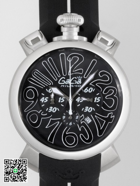 ガガ･ミラノ マニュアルクロノ48mm クォーツ 5050.9 ブラックラバー スーパーコピー