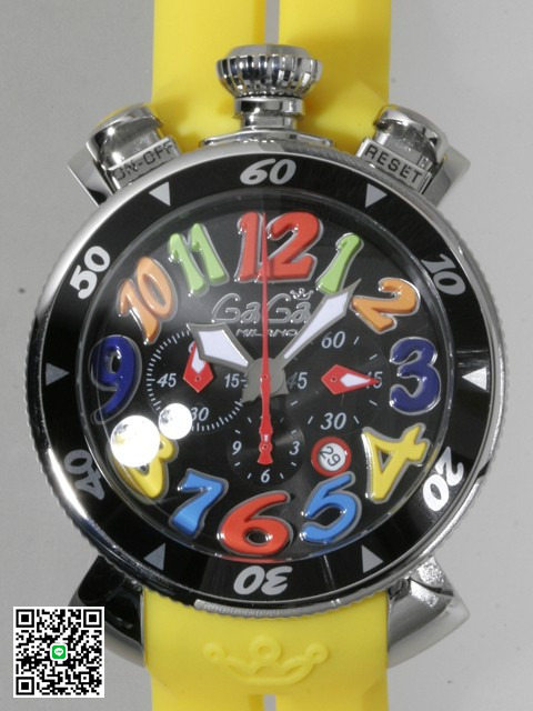 ガガ･ミラノ クロノ48mm クォーツ 6050.7 ブラックラバー スーパーコピー