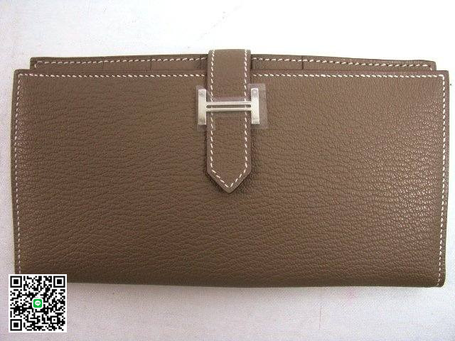 エルメス ベアンスフレ 二つ折り長財布 シェーブル エトープ 金具 シルバー hq029 スーパーコピー