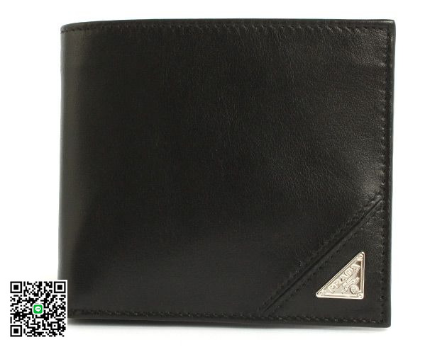 プラダ VITELLO TRIANGO 二つ折財布 ブラック＆シルバー 2M0738 スーパーコピー