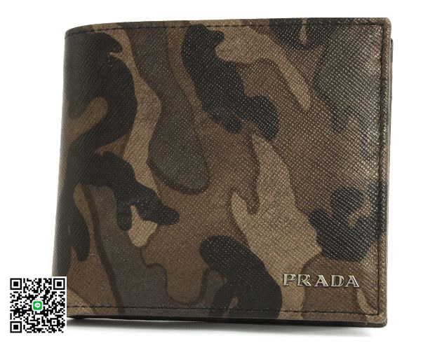 プラダ SAFFIANO CAMOUFL 二つ折財布 ダークグリーン＆シルバー 2M0738 スーパーコピー