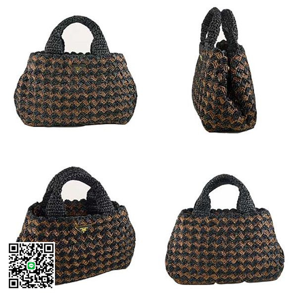 PRADA プラダ 2012年春夏新作 RAFFIA CROCHETかごバッグ NERO＋MORO pb477-BN2303 スーパーコピー