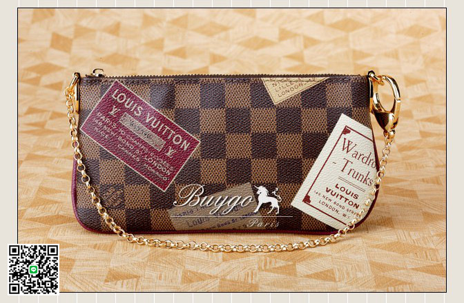 ルイヴィトン ダミエ LV ポーチ ポシェット・ミラMM エベヌ ラベルプリント N63080 スーパーコピー