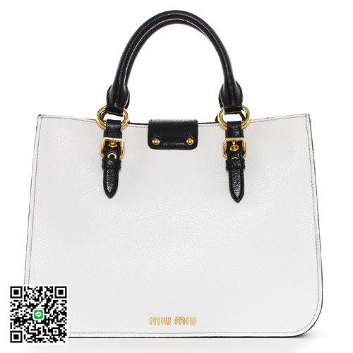 ミュウミュウ MADRAS BICOLORE カーフレザー ハンドバッグ ホワイト【BIANCO】＆ブラック RN08822A11964 スーパーコピー
